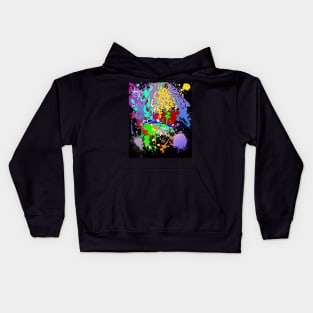 Rainbow Ink Paint, Drip Splatter, Black Kids Hoodie